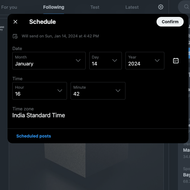 لقطة شاشة TweetDelete لشخص يستخدم ميزة الجدول الزمني في مؤلف المنشورات.
