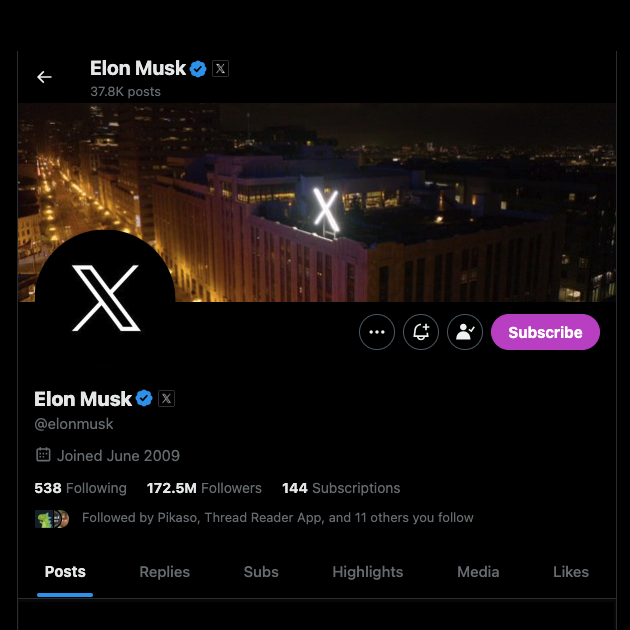 لقطة شاشة TweetDelete لصفحة الملف الشخصي ل Elon Musk على X.
