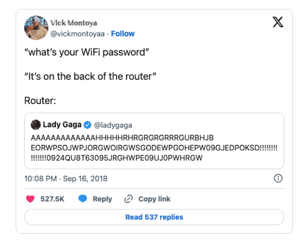 Der Screenshot von TweetDelete zeigt eine Person auf X, die sich über einen Tweet von Lady Gaga lustig macht.

