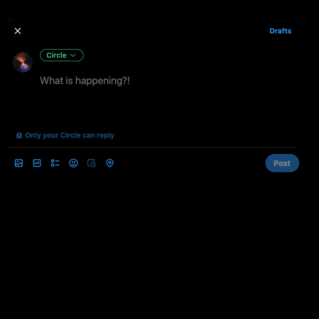 Una captura de pantalla de TweetDelete de la función Twitter Circles en X para la web.