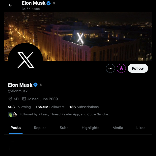 Una captura de pantalla de TweetDelete de la cuenta X de Elon Musk, que utiliza su nombre real como nombre de usuario.