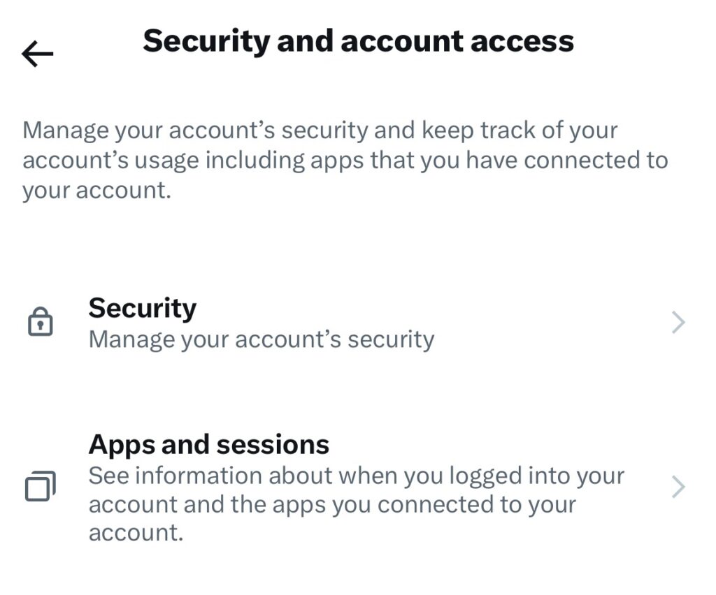 Capture d'écran de TweetDelete de l'onglet Sécurité et accès au compte de Twitter.