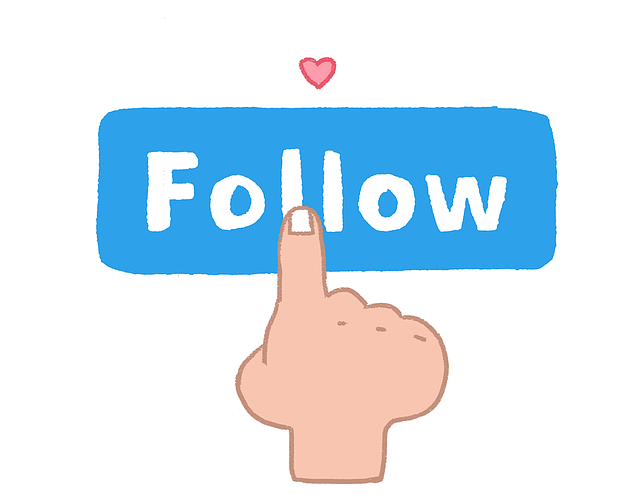 Illustration d'une main appuyant sur le bouton "suivre" de Twitter.