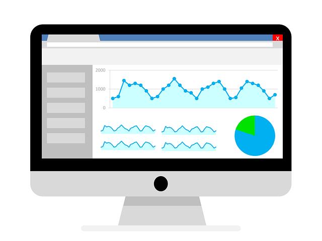 Illustration d'un écran de bureau blanc affichant un graphique analytique et un diagramme circulaire.