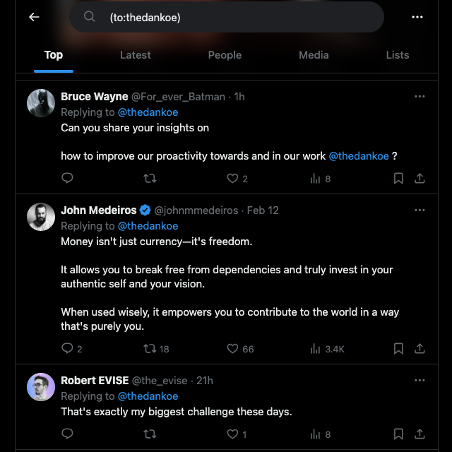 Capture d'écran de TweetDelete de plusieurs messages Twitter mentionnant le compte de Dan Koe.