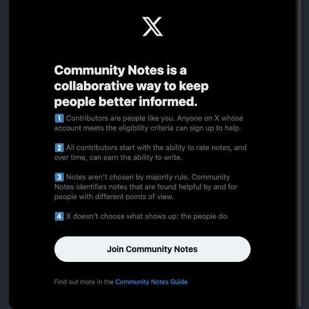Capture d'écran de TweetDelete d'une fenêtre contextuelle sur Twitter expliquant les notes de la communauté.
