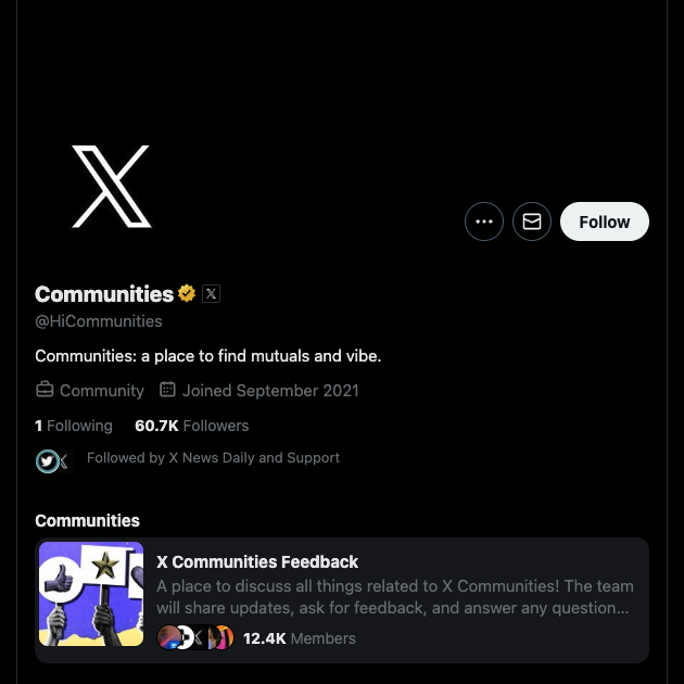 Capture d'écran de TweetDelete du compte officiel de Twitter pour X Communities.