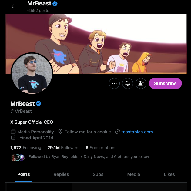 Capture d'écran de TweetDelete de la page de profil de M. Beast sur Twitter.
