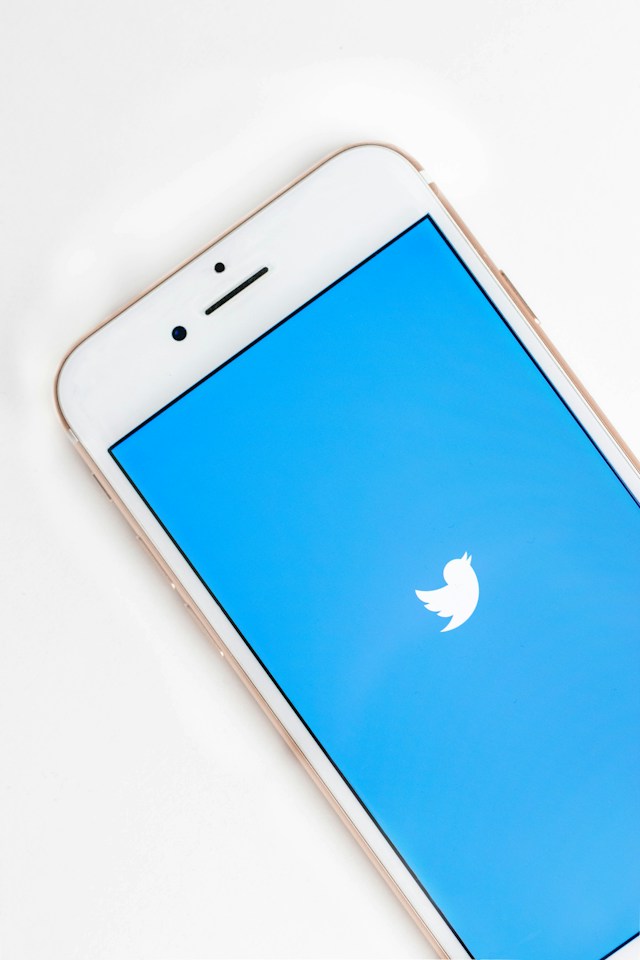 Layar splash Twitter, yang sebelumnya bernama X, yang ditampilkan pada aplikasi untuk perangkat iOS di iPhone berwarna putih.