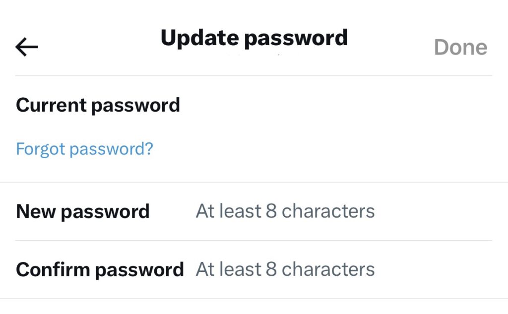 Schermata di TweetDelete della pagina di modifica della password di Twitter.