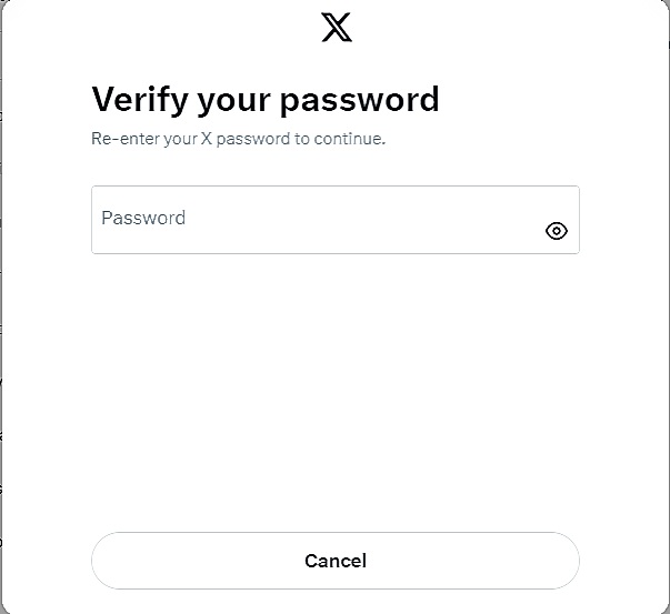 Schermata di TweetDelete della pagina di verifica della password.
