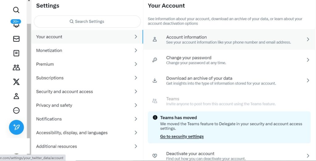 Schermata di Tweetdelete dell'opzione di disattivazione dell'account su Twitter web.