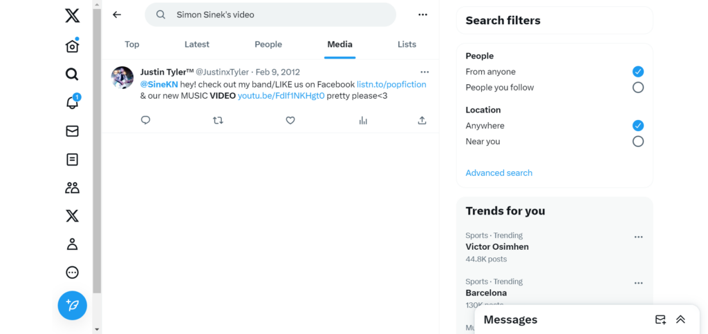 Schermata di TweetDelete della pagina di ricerca di Twitter su un desktop.