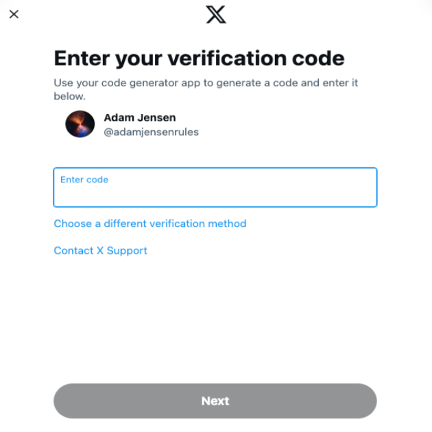 사용자에게 2단계 인증 코드를 입력하라는 트윗삭제 또는 X의 스크린샷.