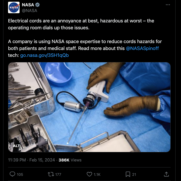 멘션이 포함된 NASA 계정의 트위터 게시물을 트윗삭제한 스크린샷입니다.

