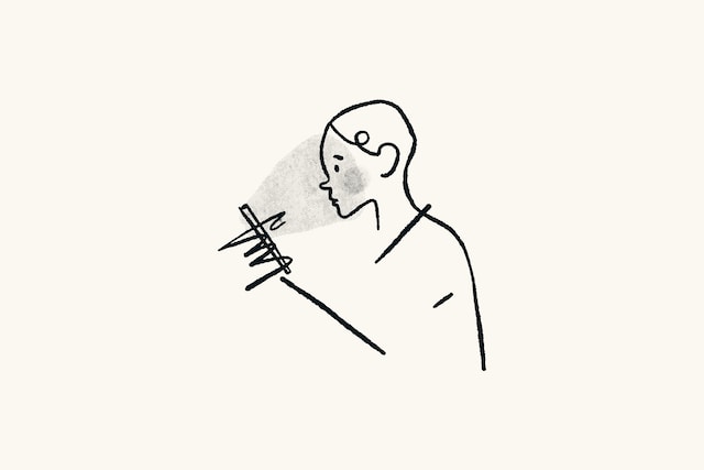 Ilustração de um caderno de esboços de uma pessoa à procura de utilizadores inactivos da sua lista de seguidores.