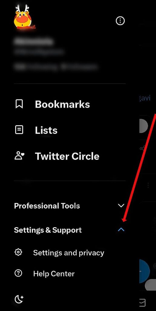 TweetDelete's screenshot of the sidebar navigation menu of a Twitter or X account on the mobile app.