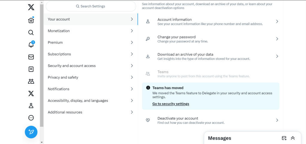 A photo of TweetDelete’s screenshot of Twitter’s settings from a desktop view.