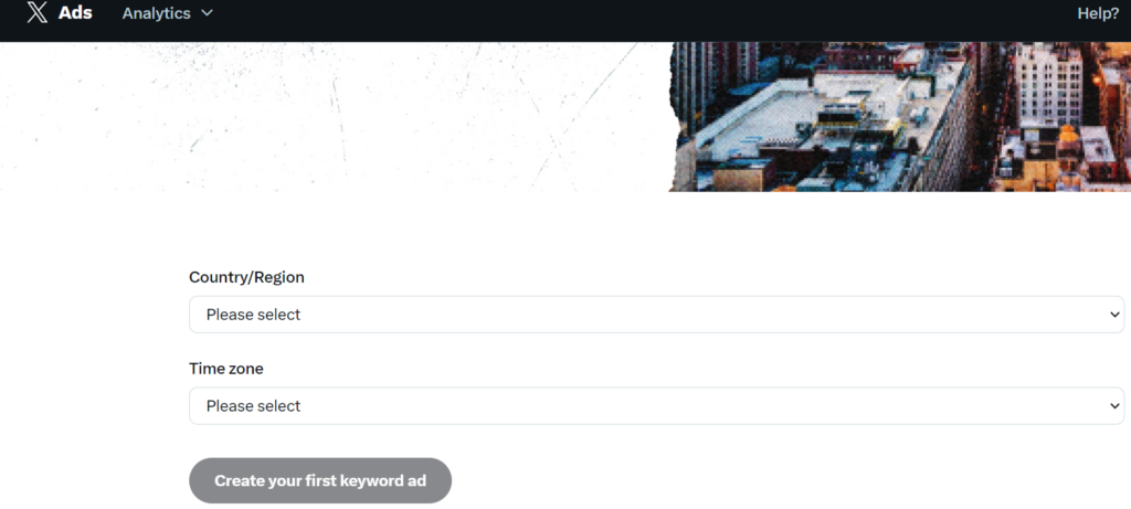 لقطة شاشة TweetDelete لصفحة إعلانات تويتر مع مربعات للإشارة إلى منطقتك ومنطقتك الزمنية.