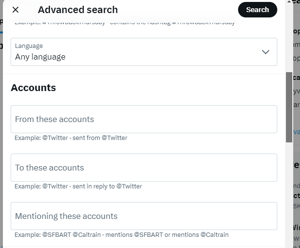 TweetDelete’s screenshot of the accounts section on the advanced search page.