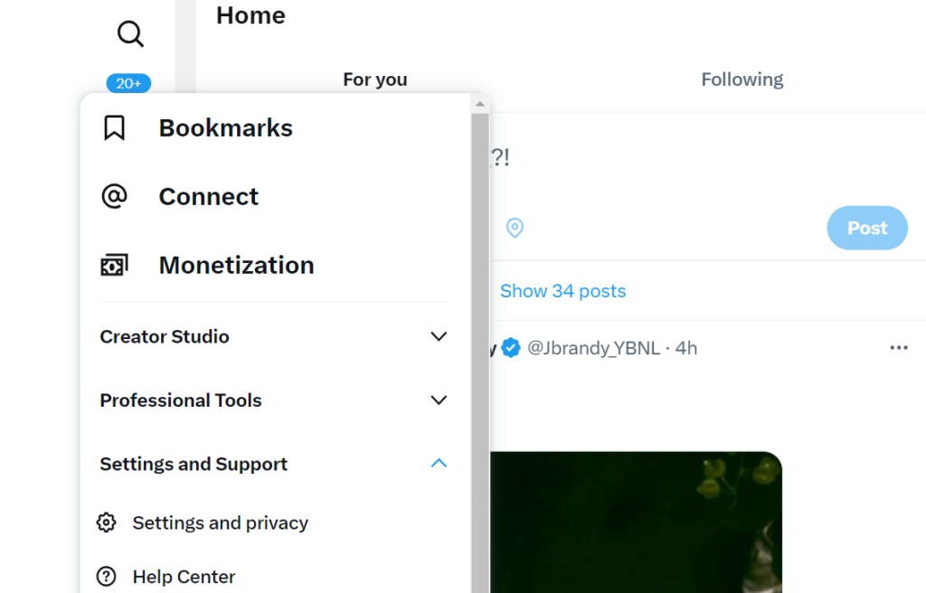 Tweetdelete’s screenshot of the settings and privacy menu on Twitter’s website.