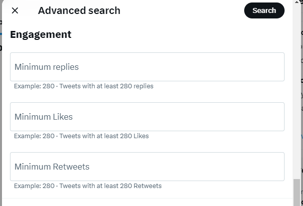 TweetDelete’s screenshot of the engagement section on the advanced search page.