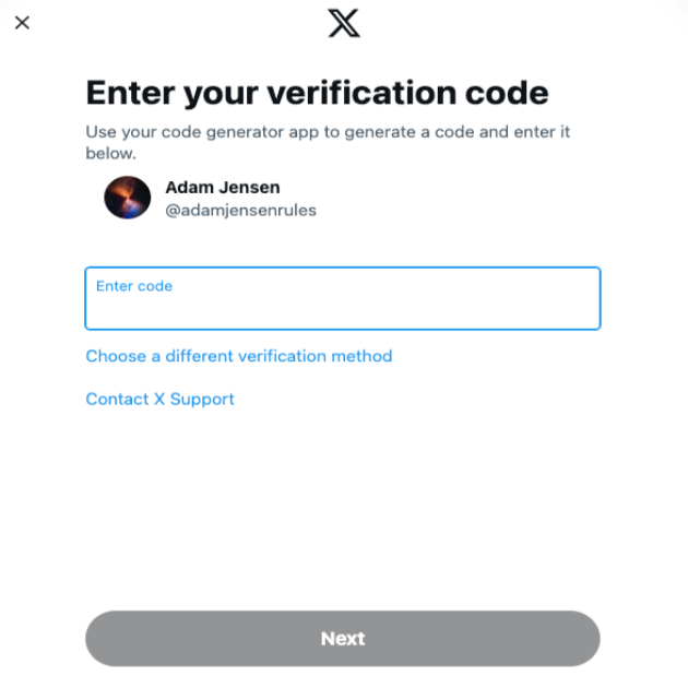 TweetDelete's screenshot van Twitter of X die een gebruiker vraagt om de twee-factor authenticatiecode in te voeren.