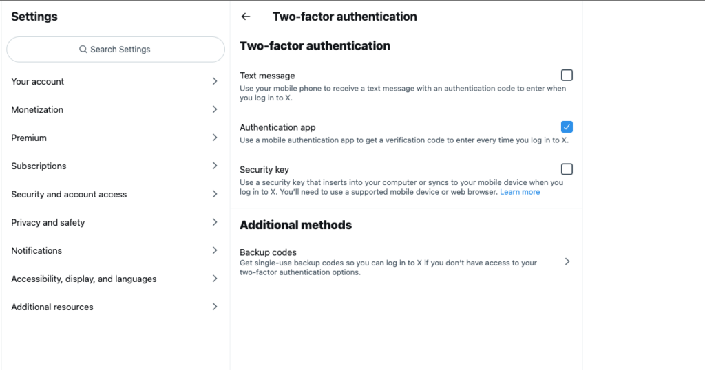 TweetDelete's Screenshot der Einstellungsseite auf X, um die Zwei-Faktor-Funktion zu deaktivieren.