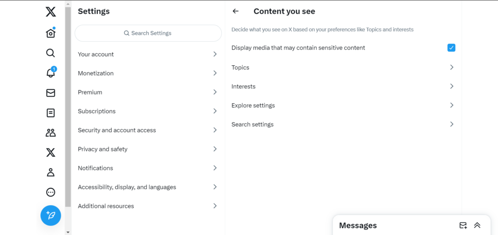 TweetDelete’s screenshot of Twitter’s sensitive content settings on an account. 