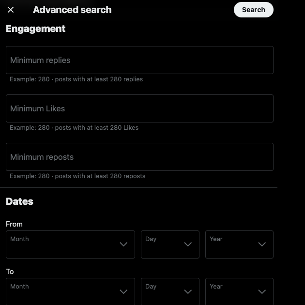 TweetDelete’s screenshot of Twitter’s Advanced Search by dates feature.