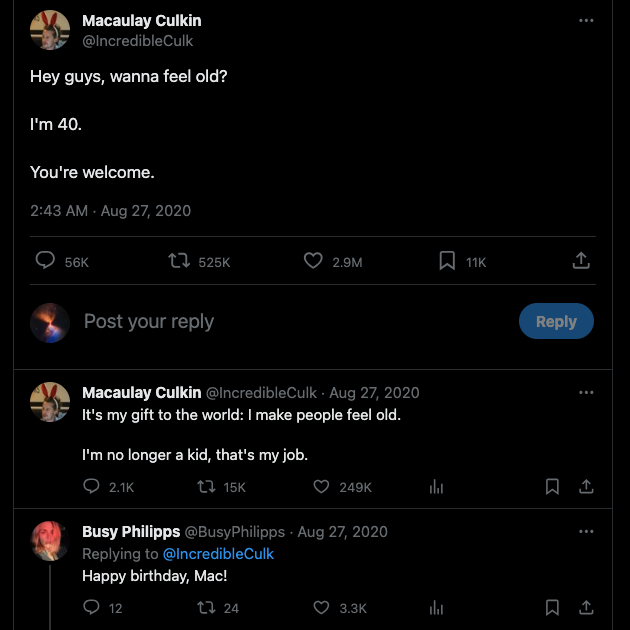 TweetDelete’s screenshot of Macaulay Culkin’s most liked tweet on X. 
