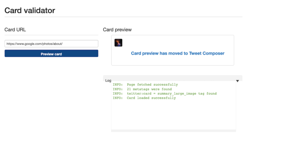 TweetDelete’s screenshot of a person using X’s card validator to check if the link they share will generate a preview.