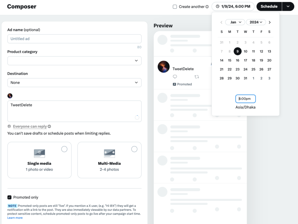 TweetDelete’s screenshot of the schedule posts feature on X.
