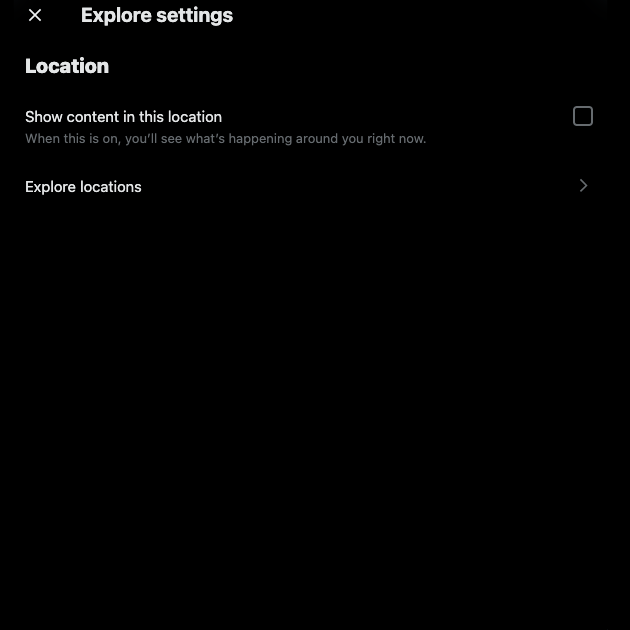Captură de ecran de la TweetDelete a filtrului de locație din X pentru pagina Explore.
