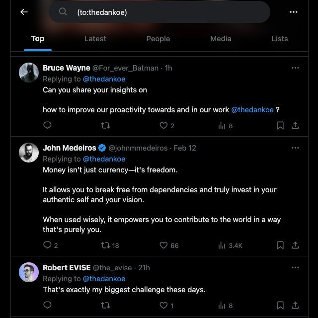 TweetDelete’s screenshot of multiple Twitter posts that mention Dan Koe’s account.
