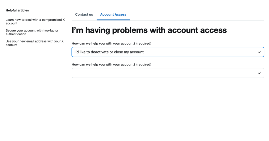 TweetDelete’s screenshot of X’s Help Center page to deactivate or delete a user’s account.
