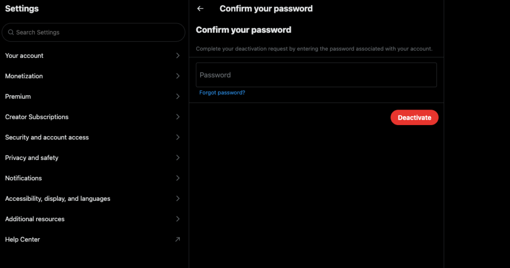 TweetDelete’s screenshot of X’s account deactivation page.
