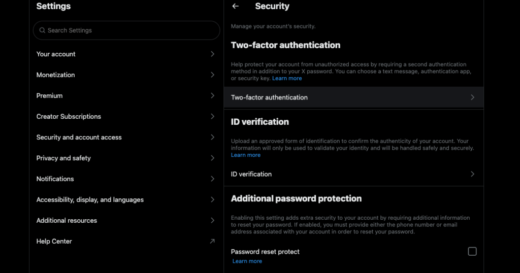 TweetDelete’s screenshot of Twitter’s settings page to enable two-factor authentication.
