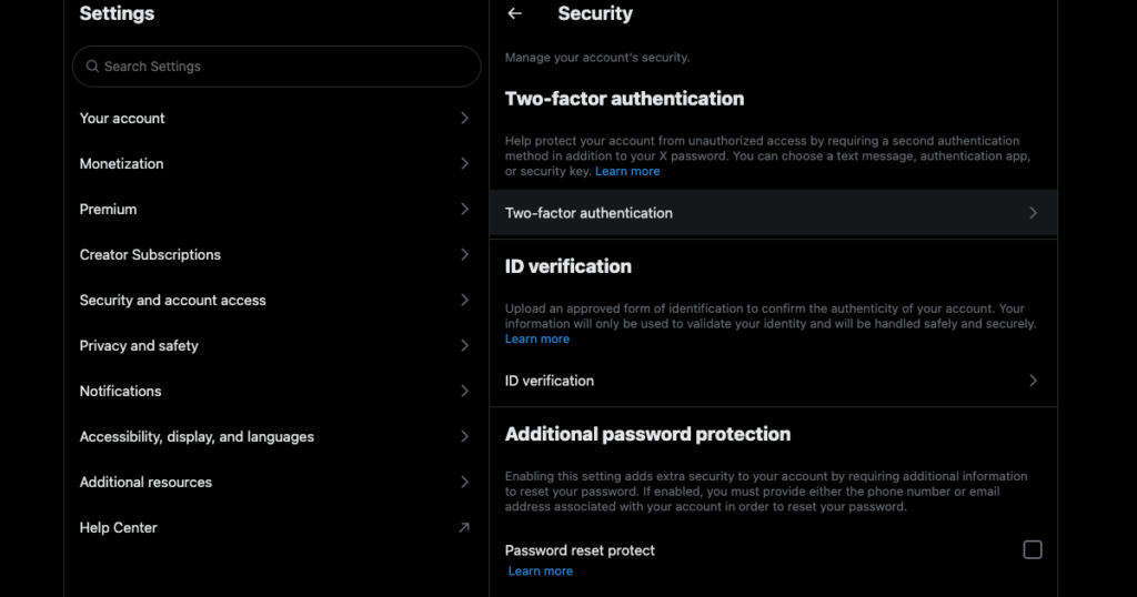 TweetDelete's screenshot van Twitter's instellingenpagina om tweefactorauthenticatie in te schakelen.
