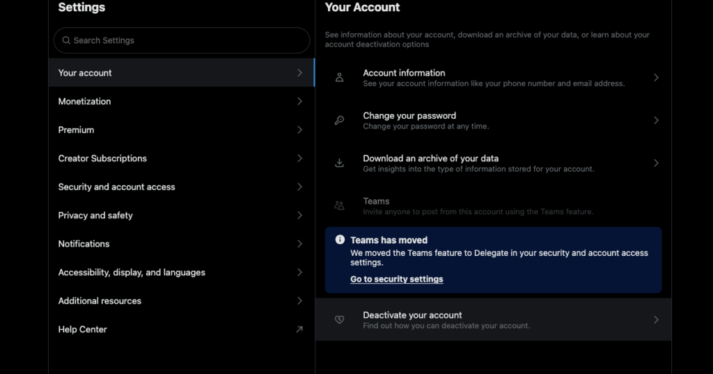 TweetDelete’s screenshot of Twitter’s settings page to deactivate a user’s account.