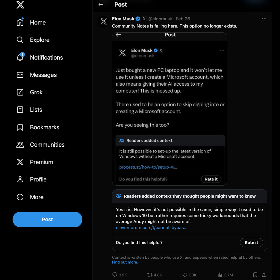 TweetDelete’s screenshot of Elon Musk’s post with a Community Note.
