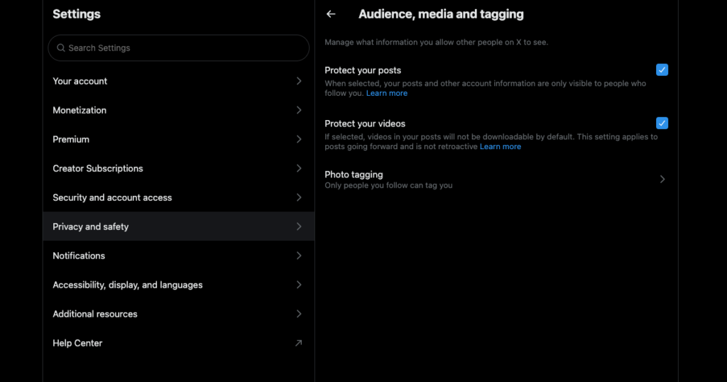 TweetDelete’s screenshot of Twitter’s settings page to lock an account.
