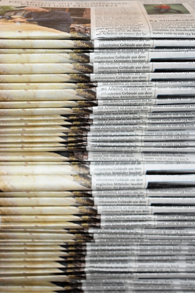 A stack of newspapers.
