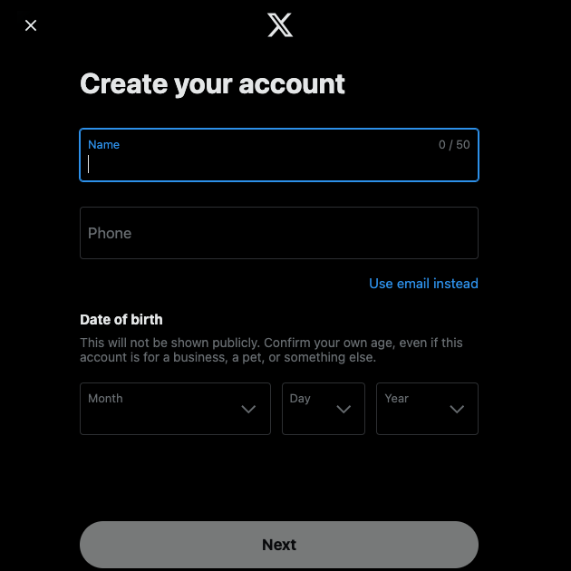TweetDelete’s screenshot of Twitter’s page to create a new account.
