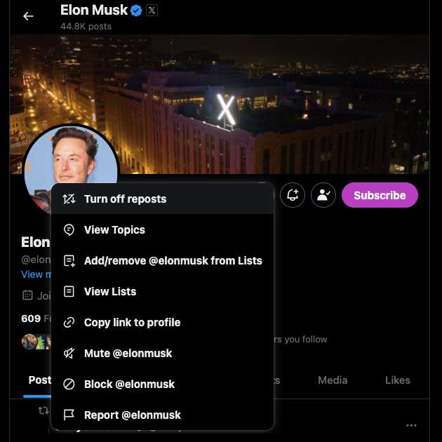 TweetDelete’s screenshot of the turn off reposts setting in a Twitter user’s profile page.