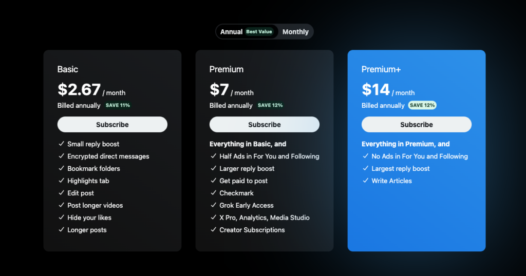 TweetDelete’s screenshot of Twitter’s subscription packages to get exclusive features.
