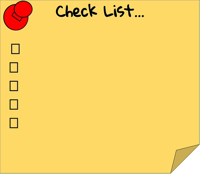 A checklist on a sticky note.
