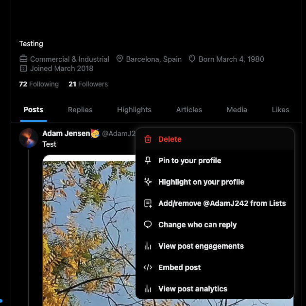 Captura de pantalla de TweetDelete de la función de borrado de Twitter en el menú de configuración de un tuit.