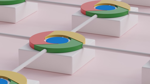 Un primo piano dell'icona di Google Chrome su una piattaforma rosa.