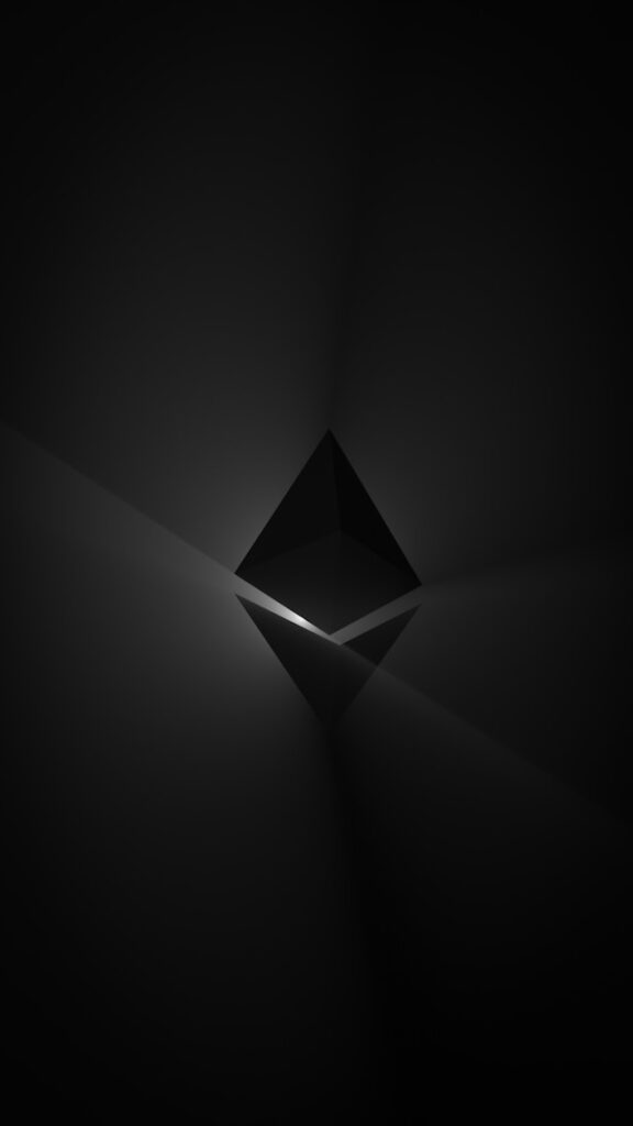 Logo-ul Ethereum în alb și negru.